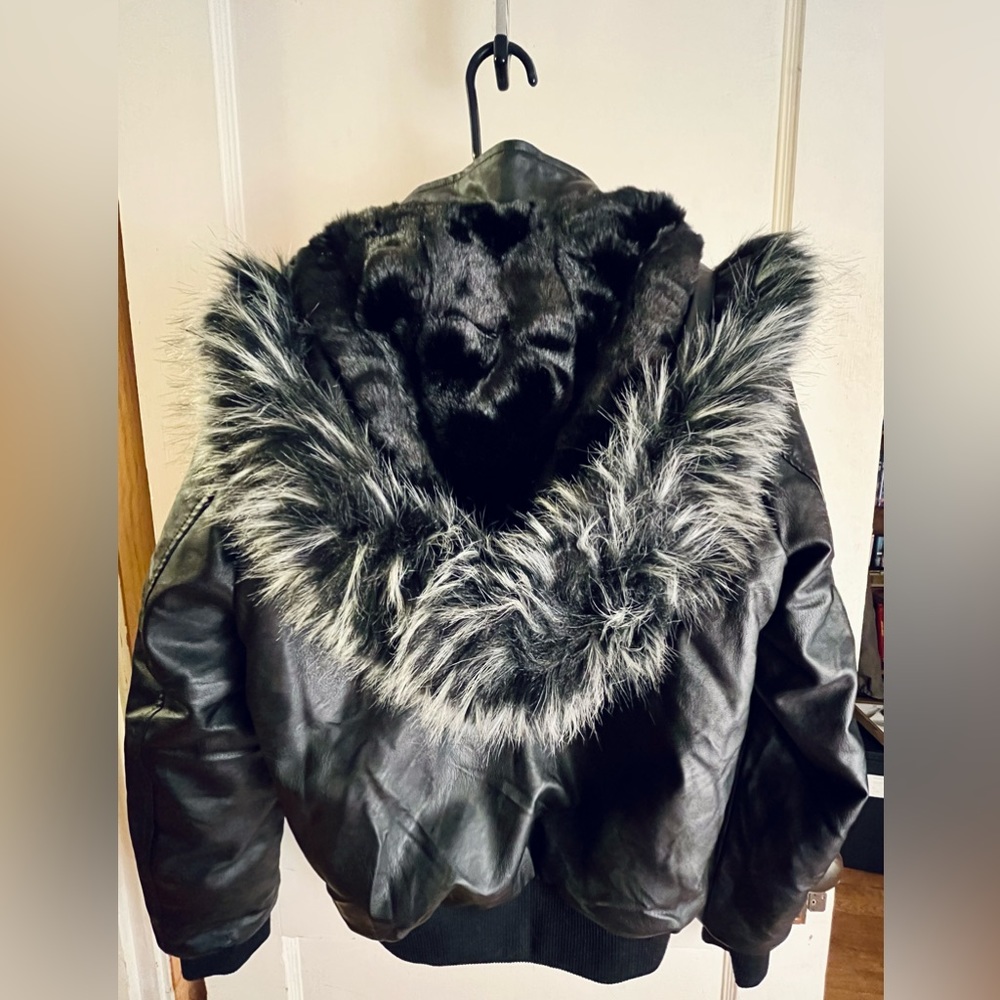 Faux leather and fur winter jacket